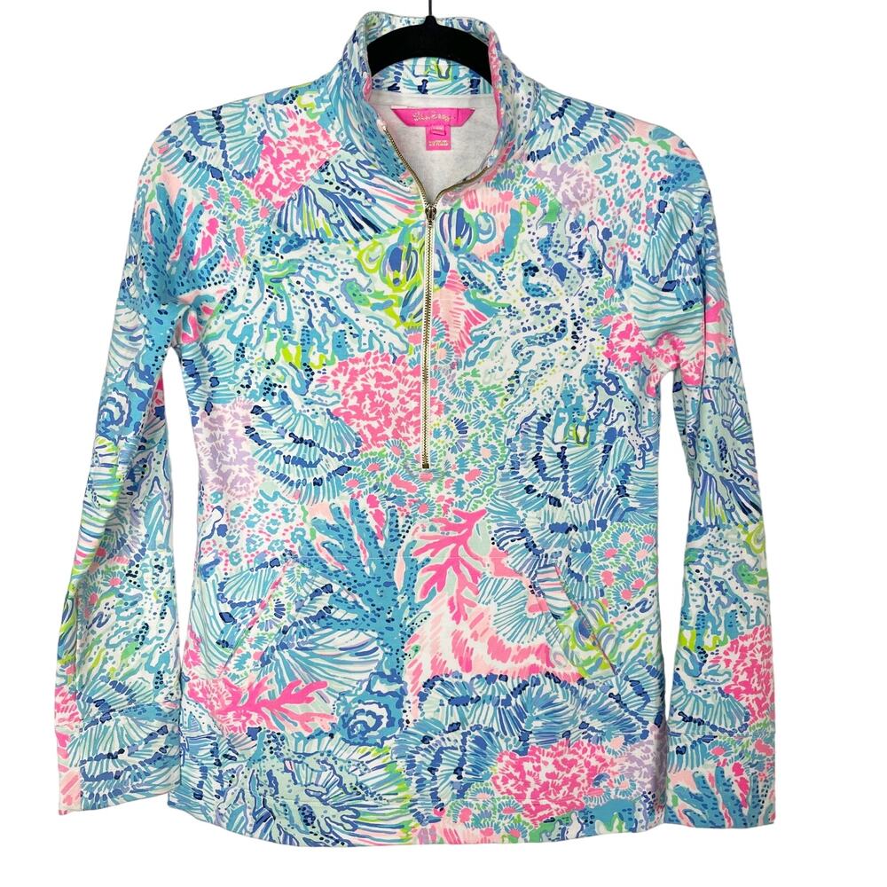 Lilly Pulitzer XXS Blue Green Pink Skipper Popover Bali Blue Sway This Way UPF50